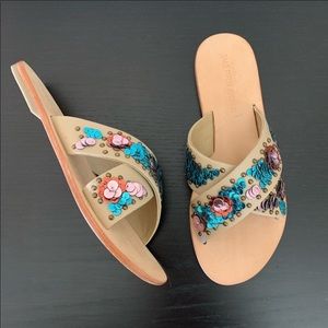 NWT Saks sandals • leather • embellished • 9M